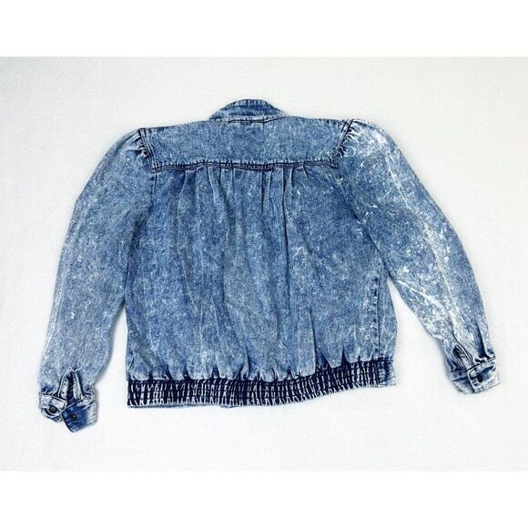 Vintage 80s Dawn Jean Jacket Large Denim Stone Wash Pleated Pockets - Picture 2 of 9